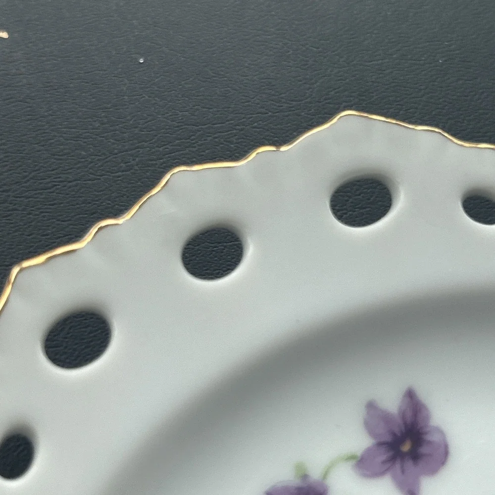 VINTAGE NORCREST SWEET VIOLET Lemon Plate Gold Handled (MODEL 5/482) Japan